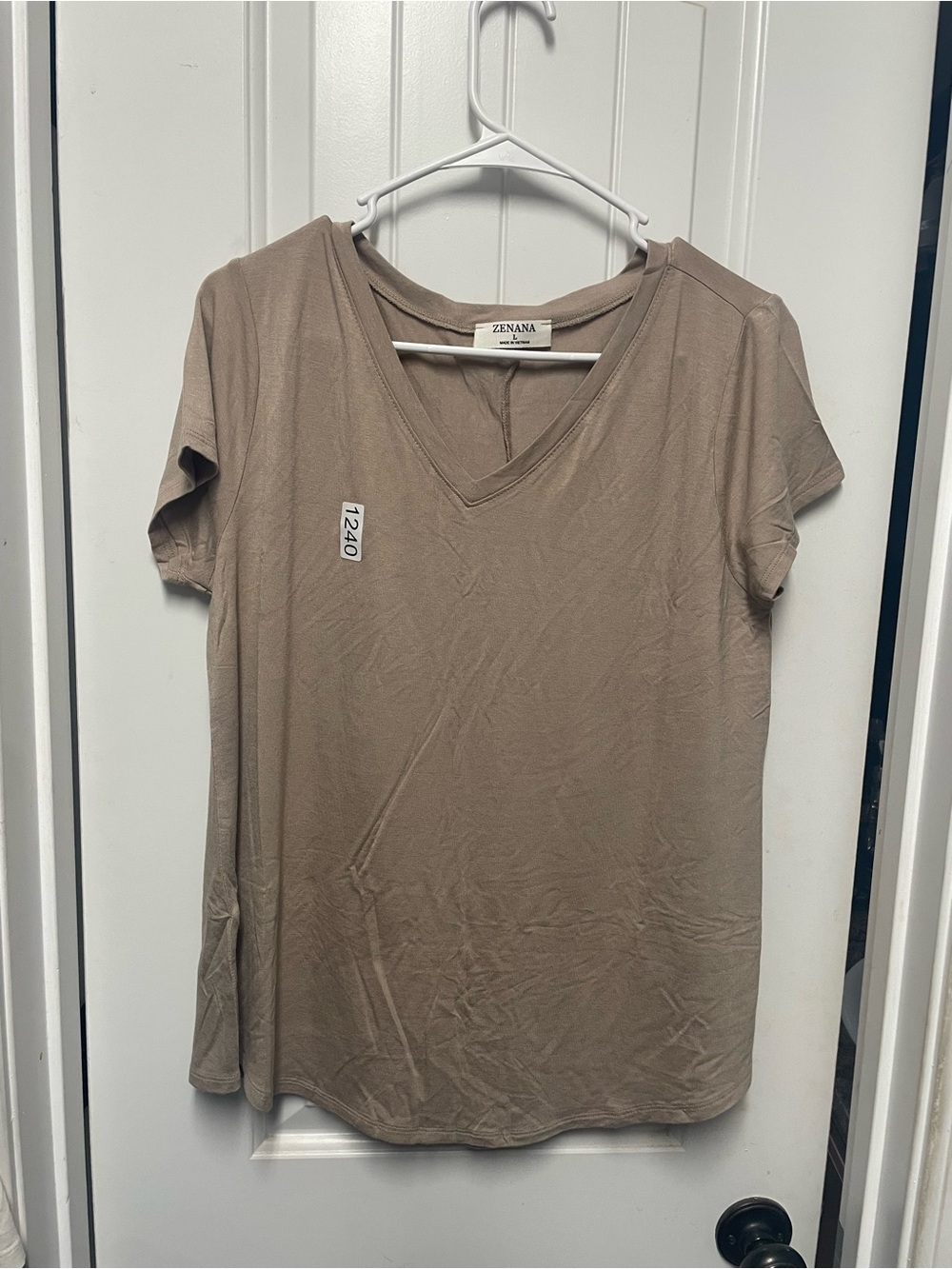 Zenana Outfitters Taupe V-Neck Short Sleeve Tee